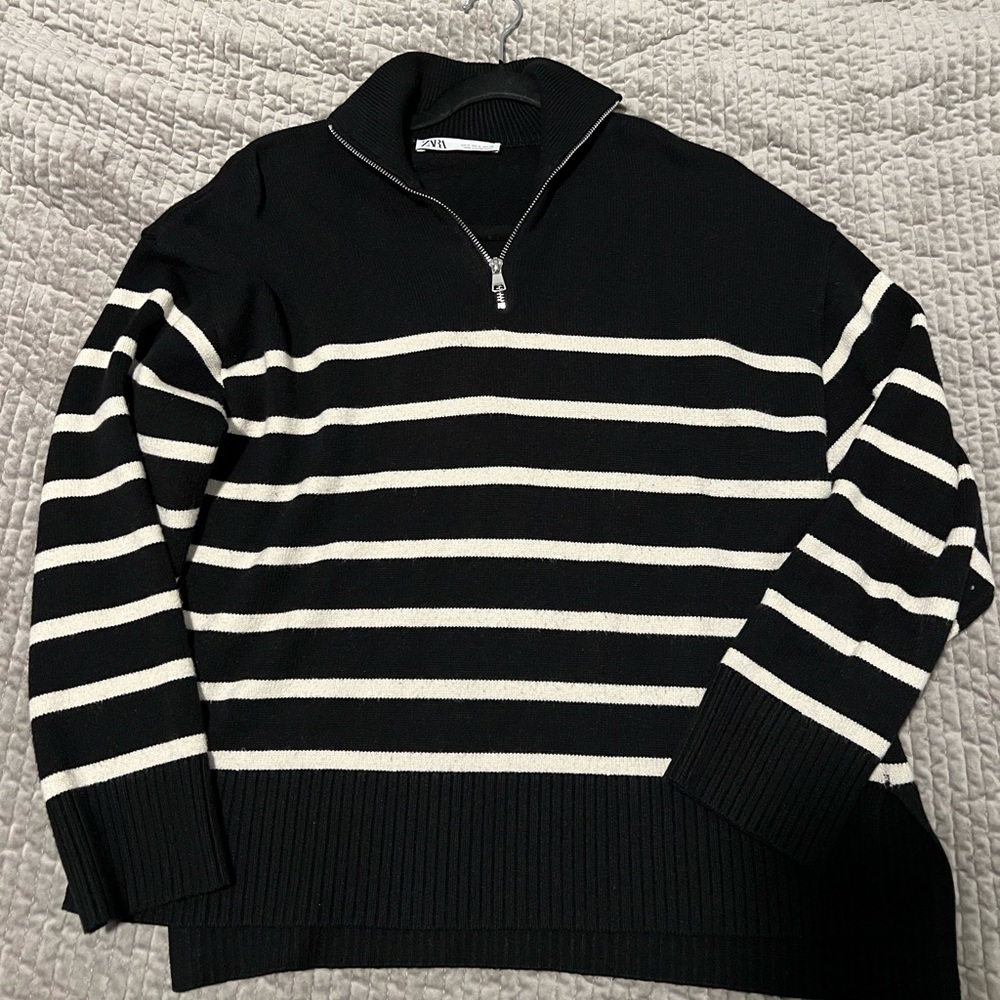 Zara quarter zip stripped sweater